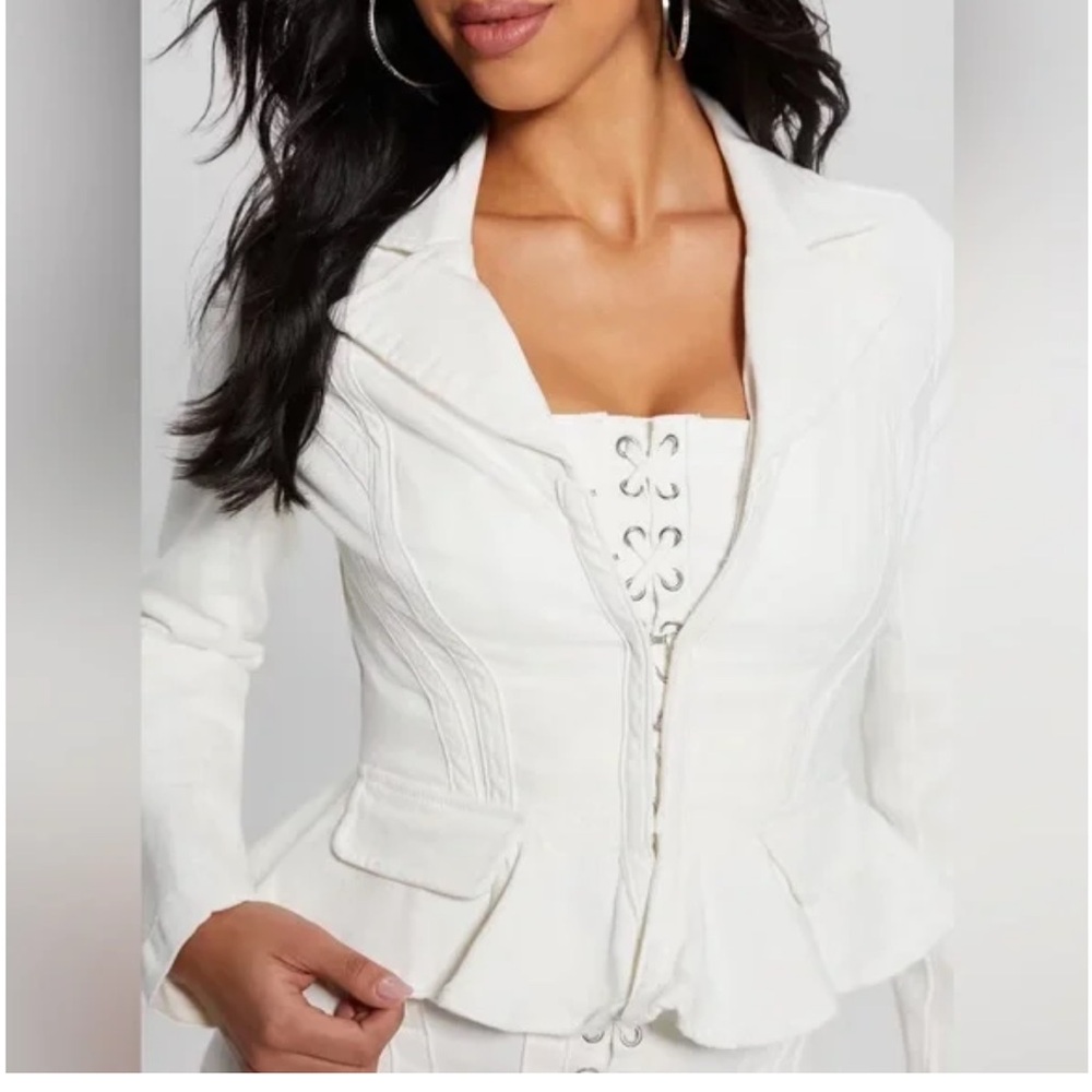 Guess Eco Cecila Lace-Up Denim Blazer white size medium brand new with tags